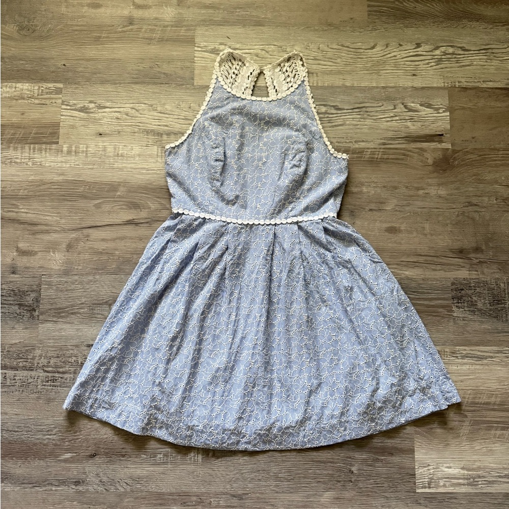 Lilly Pulitzer Light Blue Eyelet Halter Mini Dress - Picture 2 of 15